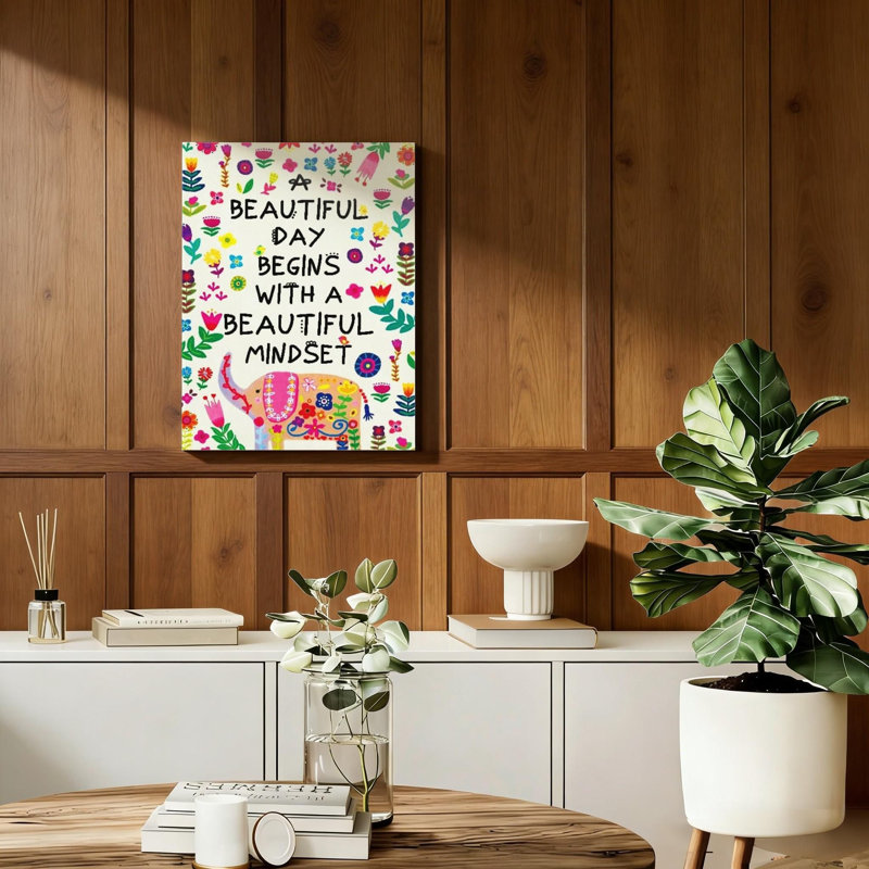 Décoration murale 16 po x 24 po blanc, «A Beautiful Day Begins With A Beautiful Mindset», cadre en bois massif