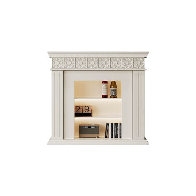 Beige Solid Wood Electric Fireplace