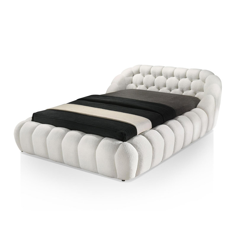 Modern Contemporary Style Chenille Fabric Tufted 1pc Bed Bedroom, White, King