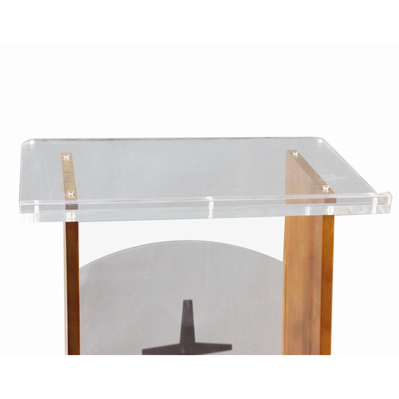 Podium en bois acrylique, panneau frontal croisé en option, hauteur 46,7 po - brun