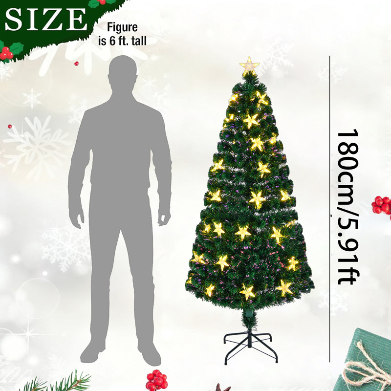 Arbre de Noël 5,91 pi avec lumières étoilées, épinette artificielle, avec support en métal, pour la décoration des Fêtes