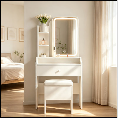 Bureau de coiffeuse avec miroir éclairé et tiroirs de rangement