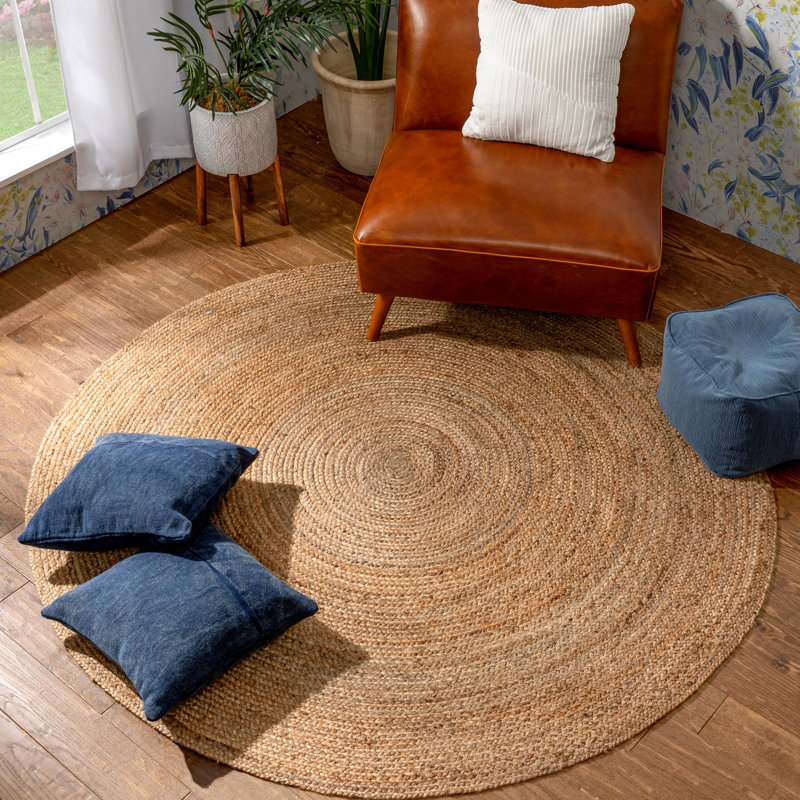 Tapis rond rond en jute tressé à la main naturel, Rond 4 pi