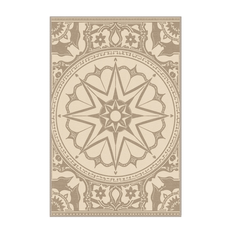 Tapis marocain beige d'inspiration mondiale lavable à la machine - reliure beige, 5 x 8