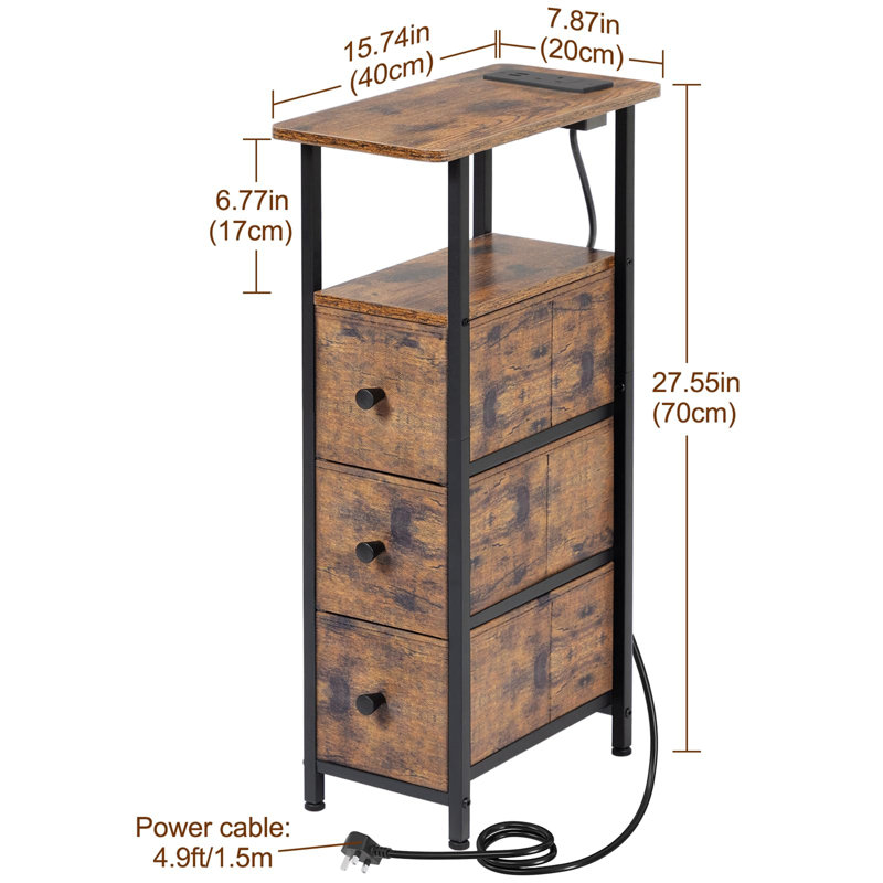 20cm W Metal Bedside Table, Black/Brown
