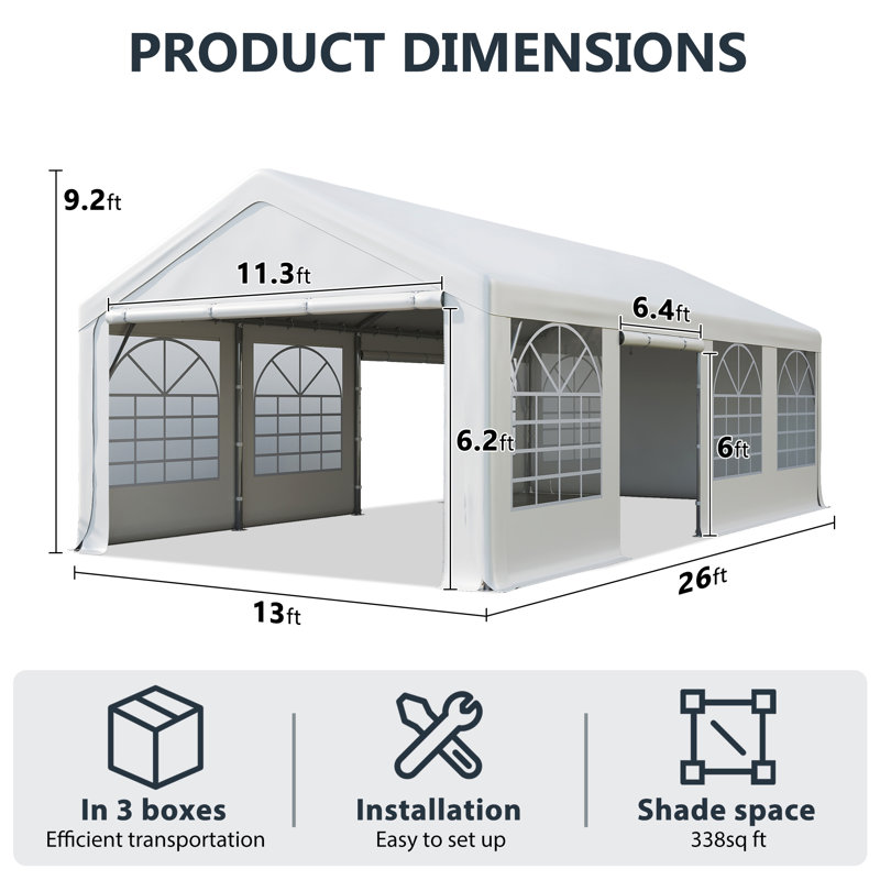 13 ft. W x 26 ft. D Outdoor Galvanized Steel Party Tent with Storage bags and 4 Sandbags, 13 ft. W x 26 ft. D