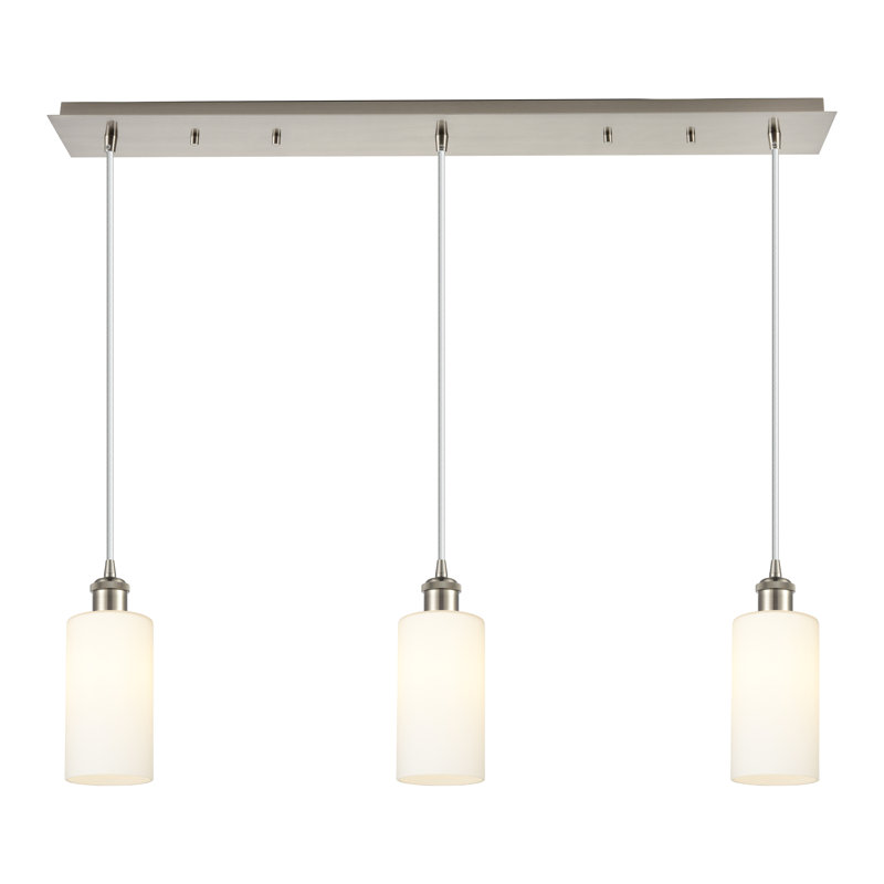Caius - Luminaire suspendu linéaire suspendu à 3 lumières de 37 po - Finition laiton brossé - Abat-jour blanc, Blanc