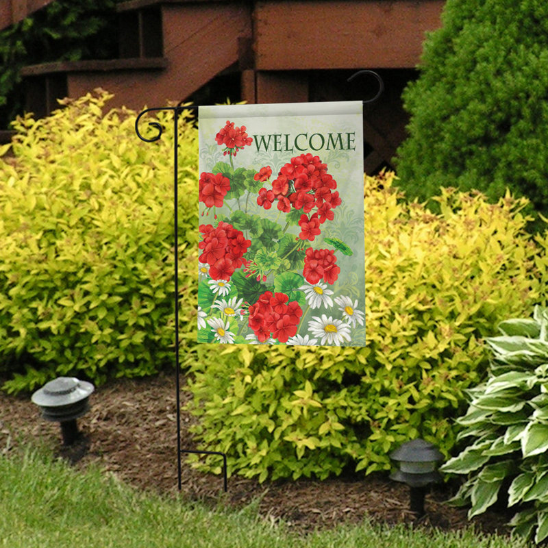 Red Geraniums Summer Garden Flag