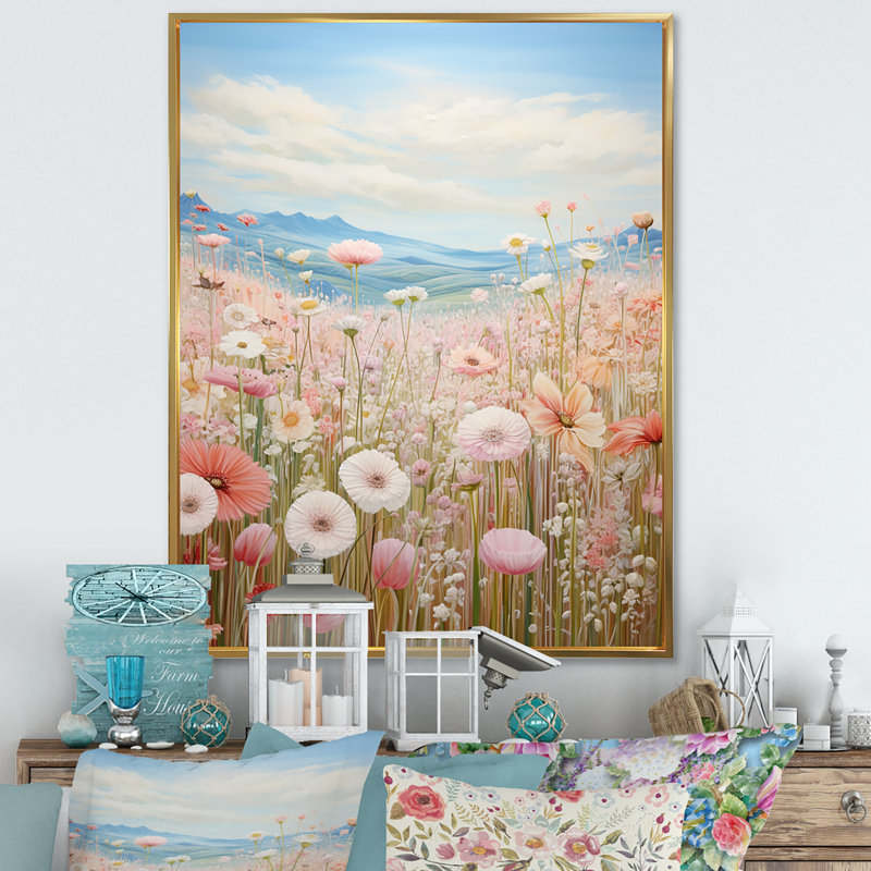 «Kawaii Meadow Landscape I», reproduction sur toile, Cadre flottant doré, H 20 po x l 12 po x P 1 po