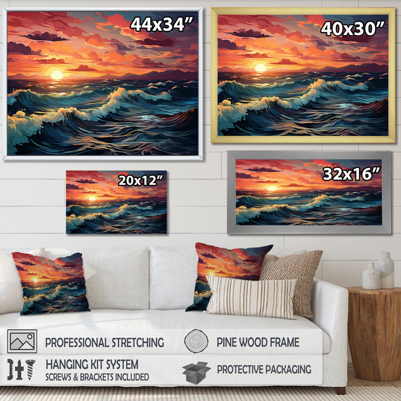 Rainbow Beach Sunset II - décoration murale encadrée océan, H 24 po x l 32 po x P 1 po, Cadre simple noir