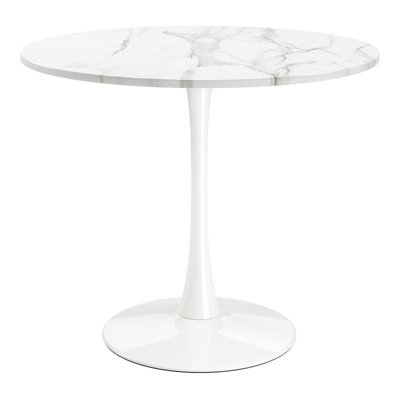 Modern Classic 35-Inch Round Pedestal Dining Table Marble Top With White Base -  Orren Ellis, C5524DBD009F4B94A00D3628F6B3A63B