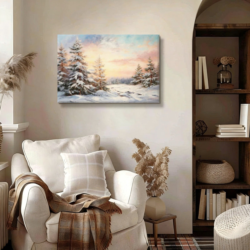 «White Snowy Forest Landscape», art mural en bois à l'arrière, 30 L x 20 l