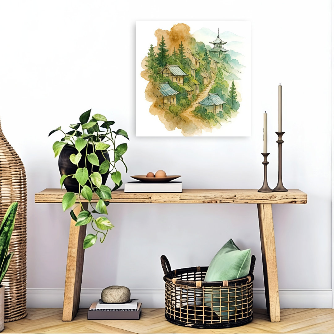 Japanese Mountain Village Peaceful Traditional Tranquil Architecture Forest Wall Art Print
