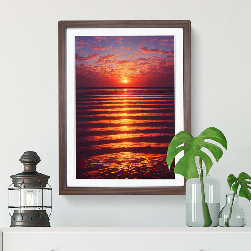 Classic Ocean Sunset Framed Print, 64cm H x 46cm W x 2cm D, Walnut