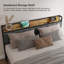 Structure de lit en lin Kewarra avec lattes de bois et espace de rangement-683666461-683666463