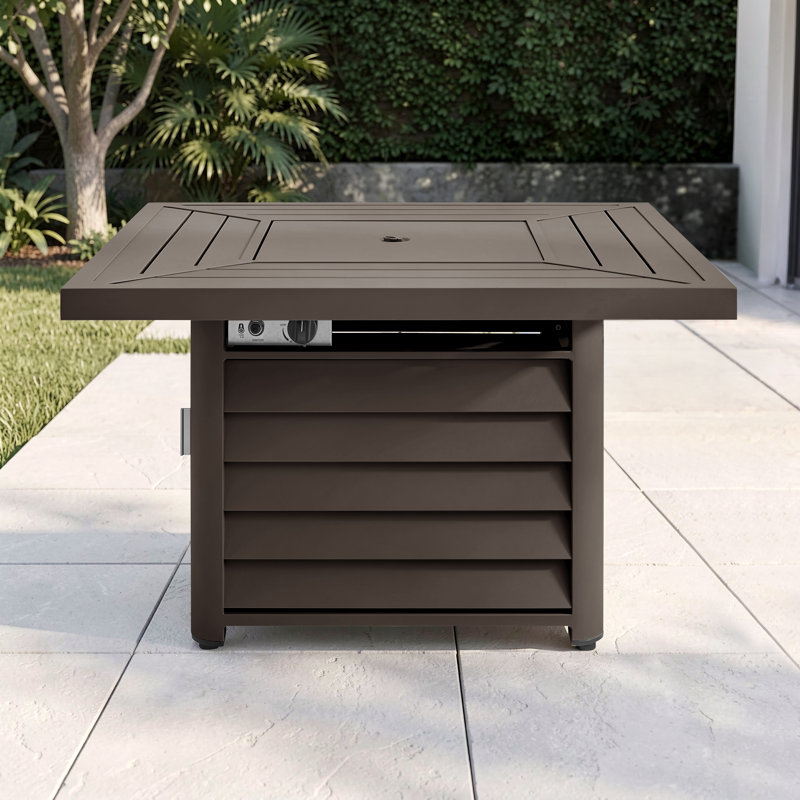 Table de foyer d'extérieur au propane en aluminium avec couvercle Baecher, Gris, H 24,61 po x l 41,9 po x P 41,9 po