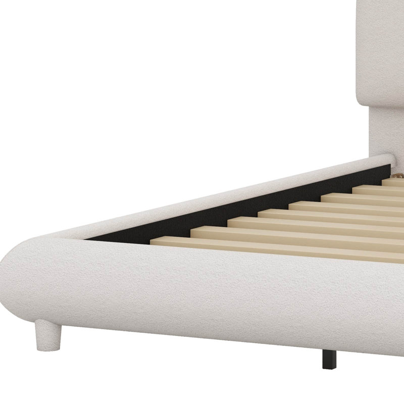 Lit plateforme en tissu d'ameublement Teddy, Beige, Double