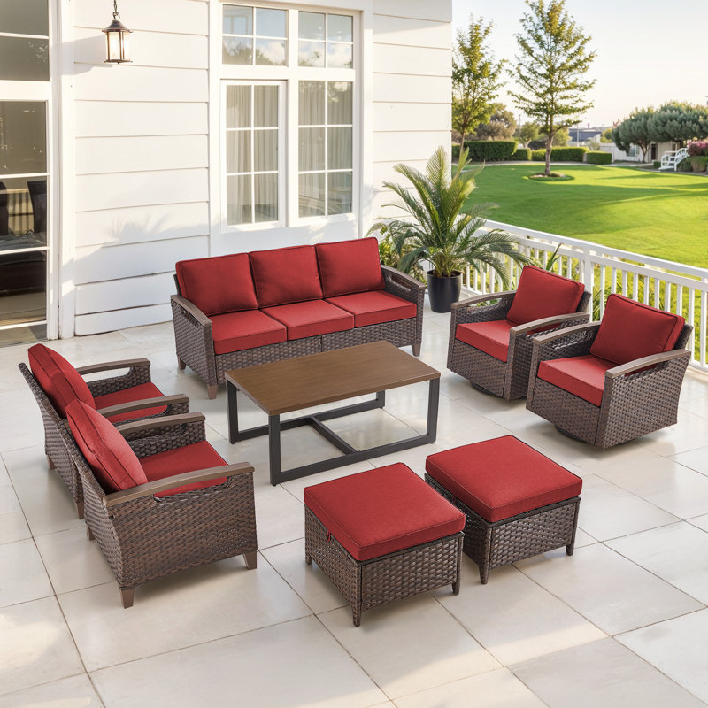 Arundel All-Weather Wicker Outdoor Patio Conversation Sets With Swivel Chair, Red