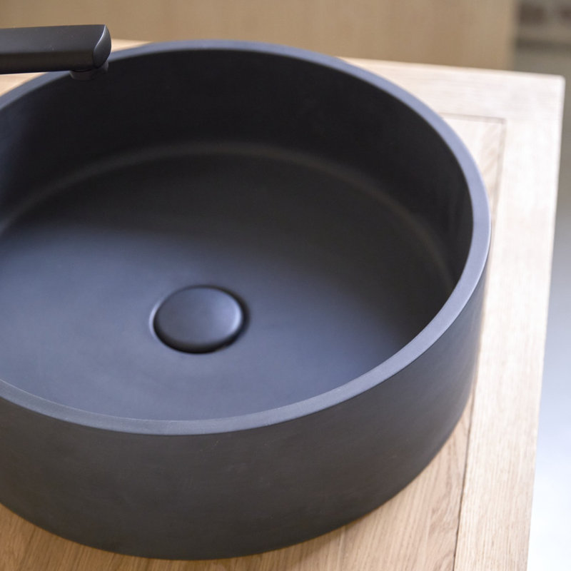 Gina Round Black Terrazzo Bathroom Sink, Black