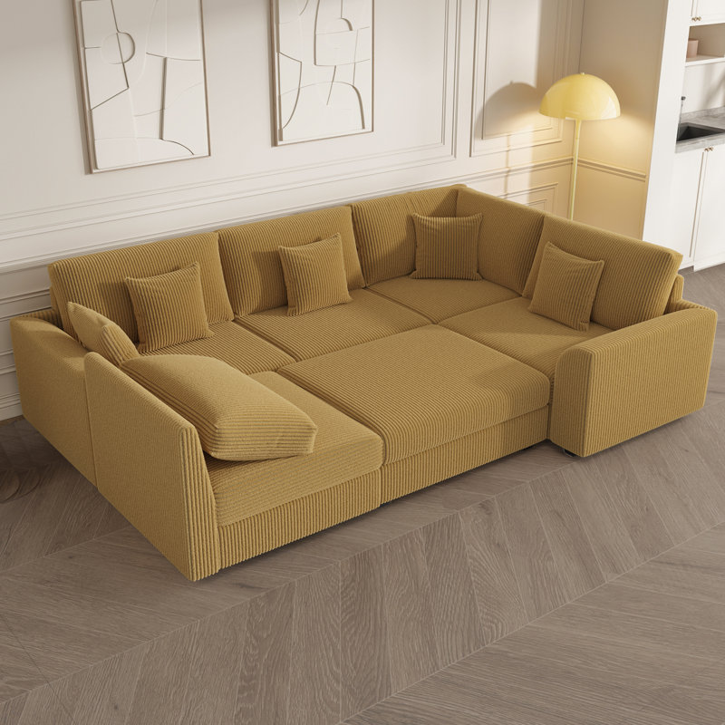 Canapé-lit modulaire en velours côtelé 6 pièces Kaneki, Velours côtelé jaune