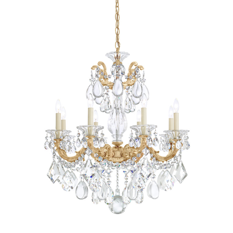 La Scala 8 - Light Glass Chandelier, Heirloom Gold, Handcut Clear