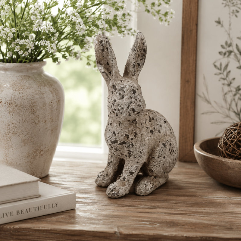 Rustic Resin Bunny Figurine, Right 11" H x 7" W x 4.5" D