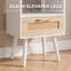 Table de chevet moderne en rotin avec tiroir et tablette ouverte, pieds en bois massif-786037331