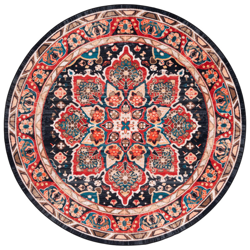 Manado Oriental Red/Navy Area Rug, Round 6'7"