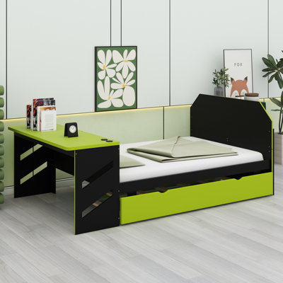 Lit de jour en bois avec couchette, bureau et port USB