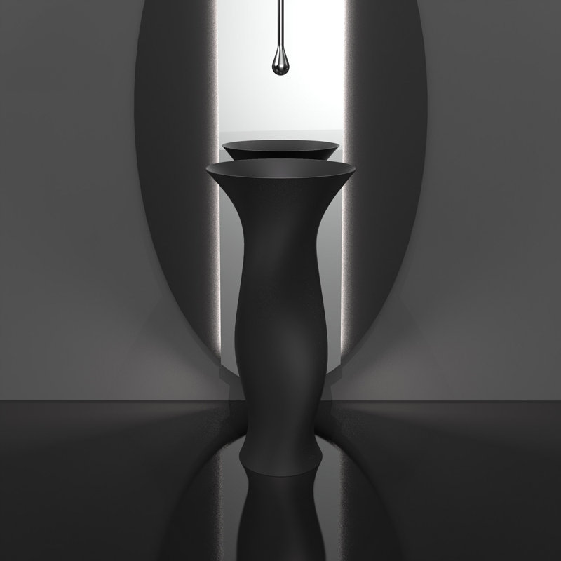 Lavabo de salle de bain piédestal circulaire haut fait à la main 35,4 po Delfo, Noir