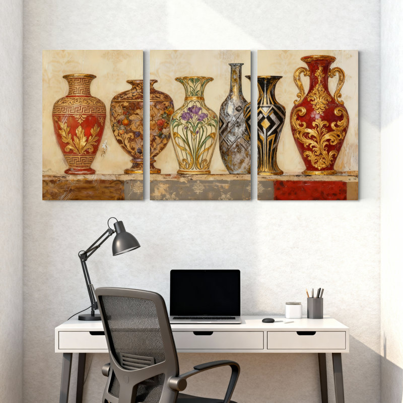poterie vase, vases élégants, ensemble de 3 impressions sur toile, H 36 po x l 72 po