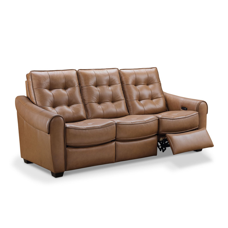Canapé inclinable en cuir véritable à accoudoirs arrondis 85,5 po Bennith