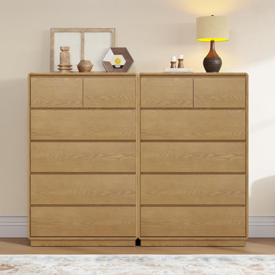 Wood Dresser With 6 Drawers, Wood 6 Drawer Dresser For Bedroom,45.3" Tall Modern Dresser For Living Room, Bedroom, Guest Room,Natural Wood