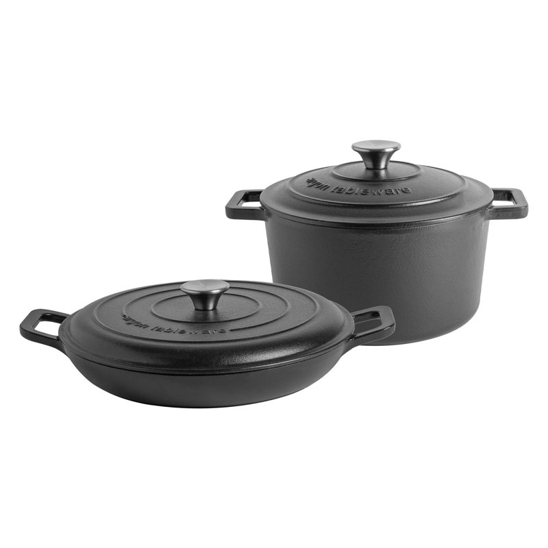 Argon Tableware Cast Iron Casserole Dish Set, 4.5 L, Black