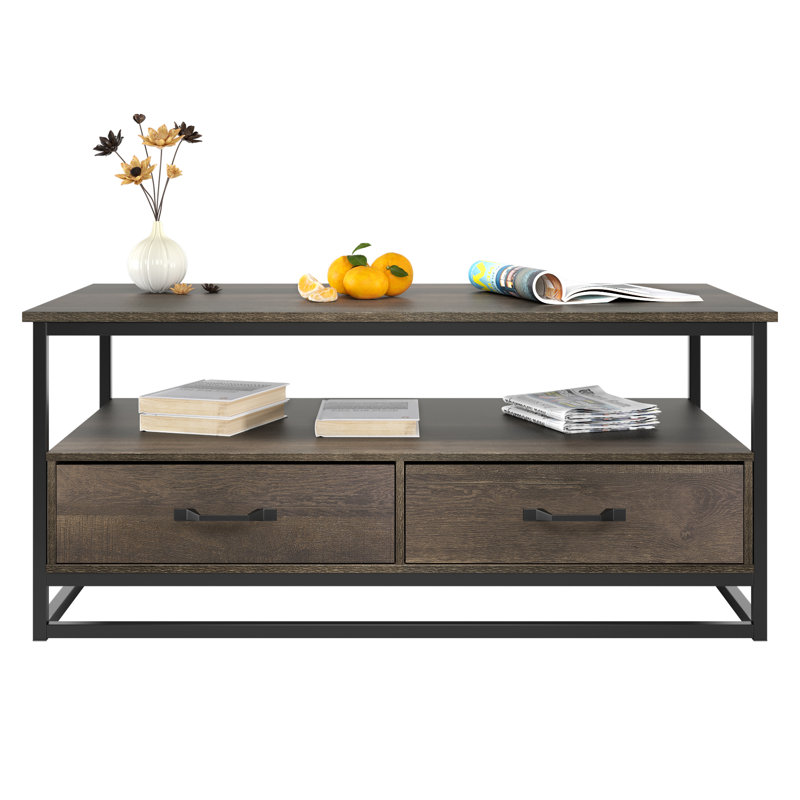 Frame Coffee Table with Storage, Dark Brown