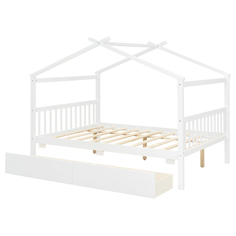 Lit double en bois avec tiroirs, Lit double, Blanc