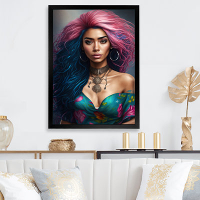 «Fashion Indian Woman» en rose et bleu II - reproduction sur toile