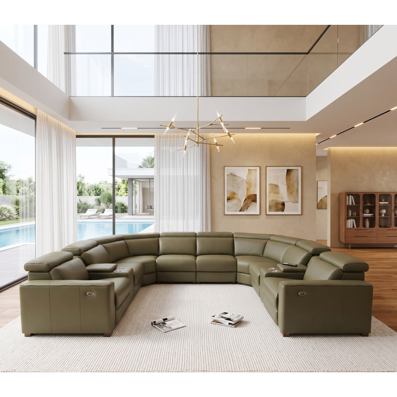 Canapé modulaire inclinable en cuir Broubusbig, Cuir fleur olive