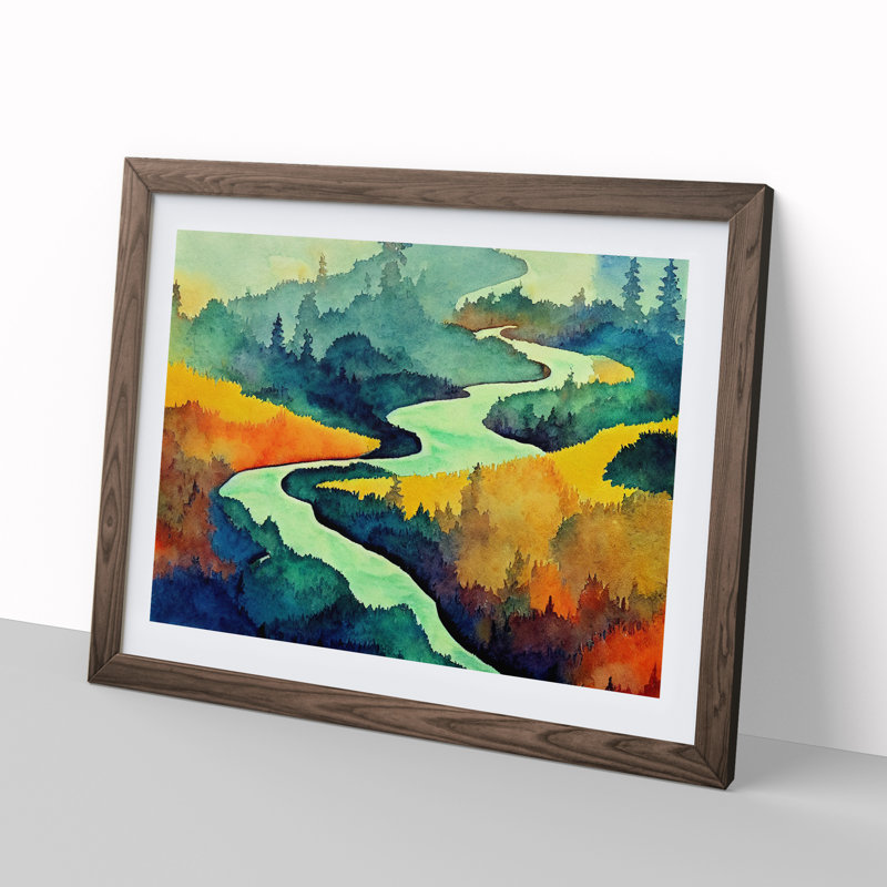 Magical Forest River - Framed Print, 46cm H x 64cm W x 2cm D, Walnut