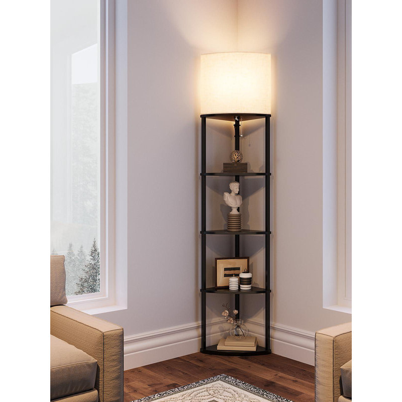 Floor Lamp With Shelves, 5-Tier Adjustable Corner Lamp With 3 Color Temperatures & Linen Shade, (E26 LED Bulb Included, 800Lm)