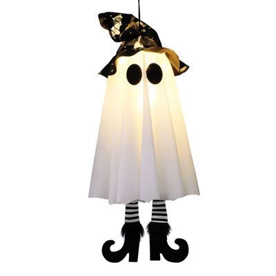 Halloween Hanging Light Up Ghost Witch Decor With High Heels LED Warm White Glowing Ghost Ornament With 3 Lighting Modes Spooky Indoor Outdoor Yard Tree Party