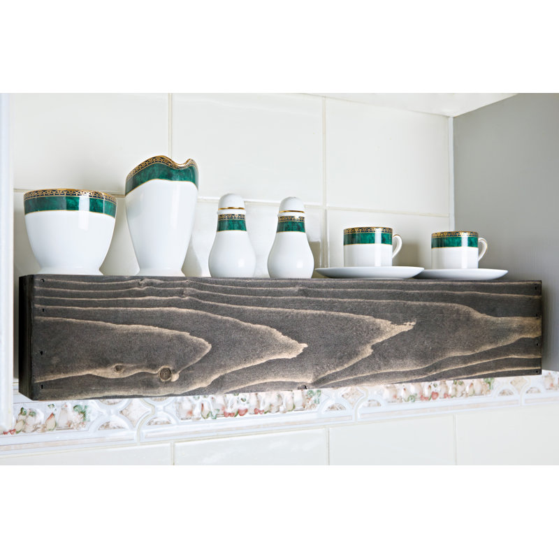 Iulger Floating Shelf with Reclaimed Wood, 7.5cm H x 56cm W x 14.5cm D, Ebony Black