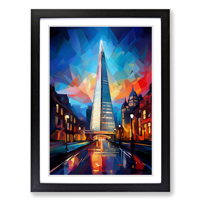 The Shard Cubism - Framed Print, 34cm H x 25cm W x 2cm D, Black 