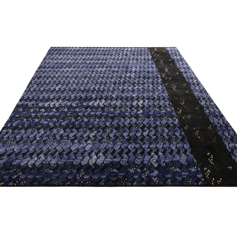 Scandinavian Hand Knotted Wool Geometric Area Rug, Rectangle 5' x 8'