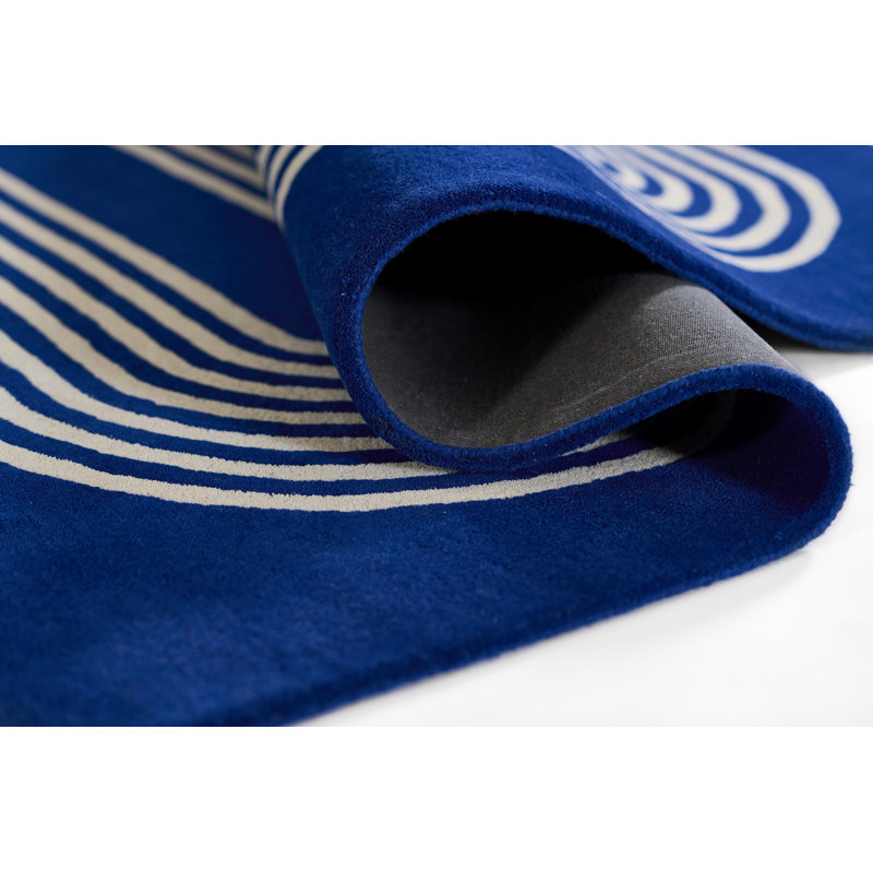 Simba Hand Tufted Wool Geometric Area Rug in Blue, Rectangle 9' x 12'
