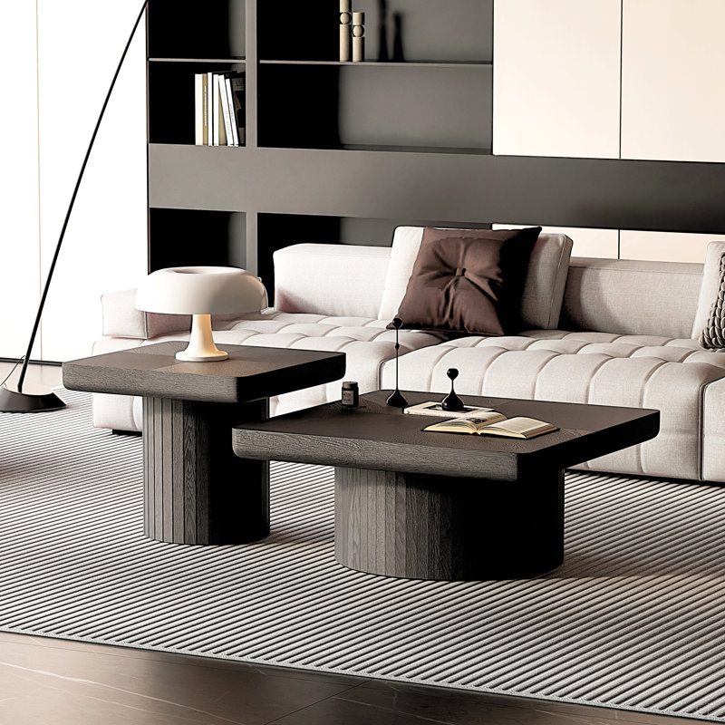 Ensemble de tables basses Modern Modern, table basse 2 pièces avec piédestal cylindrique et cannelé, table centrale minimaliste et table d'appoint, tables gigognes polyvalentes pour le salon