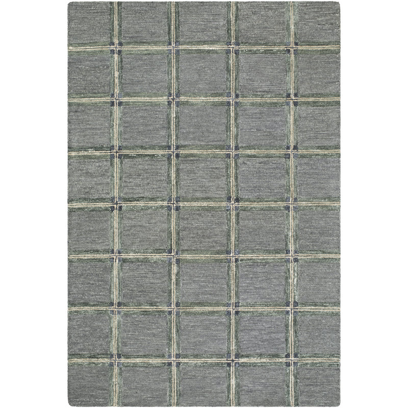 Tapis fait à la main Dulvert, Rectangulaire 8 pi x 10 pi, Gris / Noir