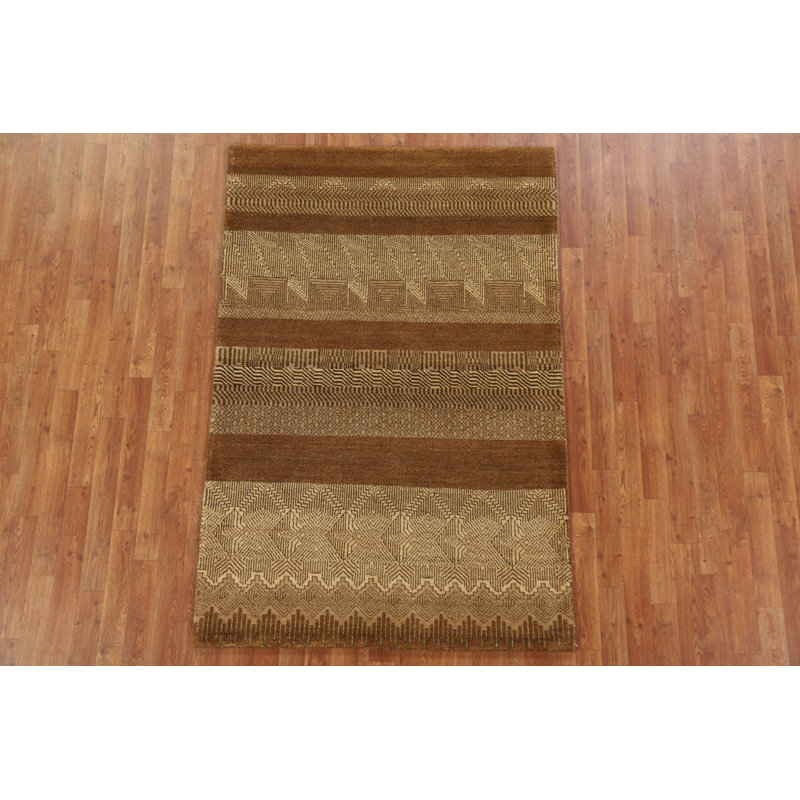 Tapis rayé Gabbeh Kashkoli noué à la main 4 x 6