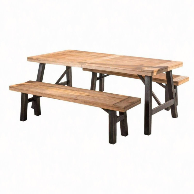 Ensemble repas d'extérieur avec 2 bancs et 1 table repas (3 PCS)