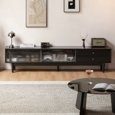 Tulipwood TV Stand with Ribbed Glass Doors